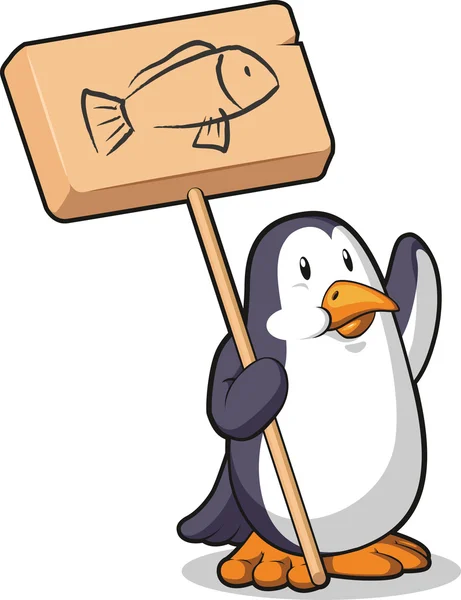 Pingwin gospodarstwa drewniany znak — Wektor stockowy