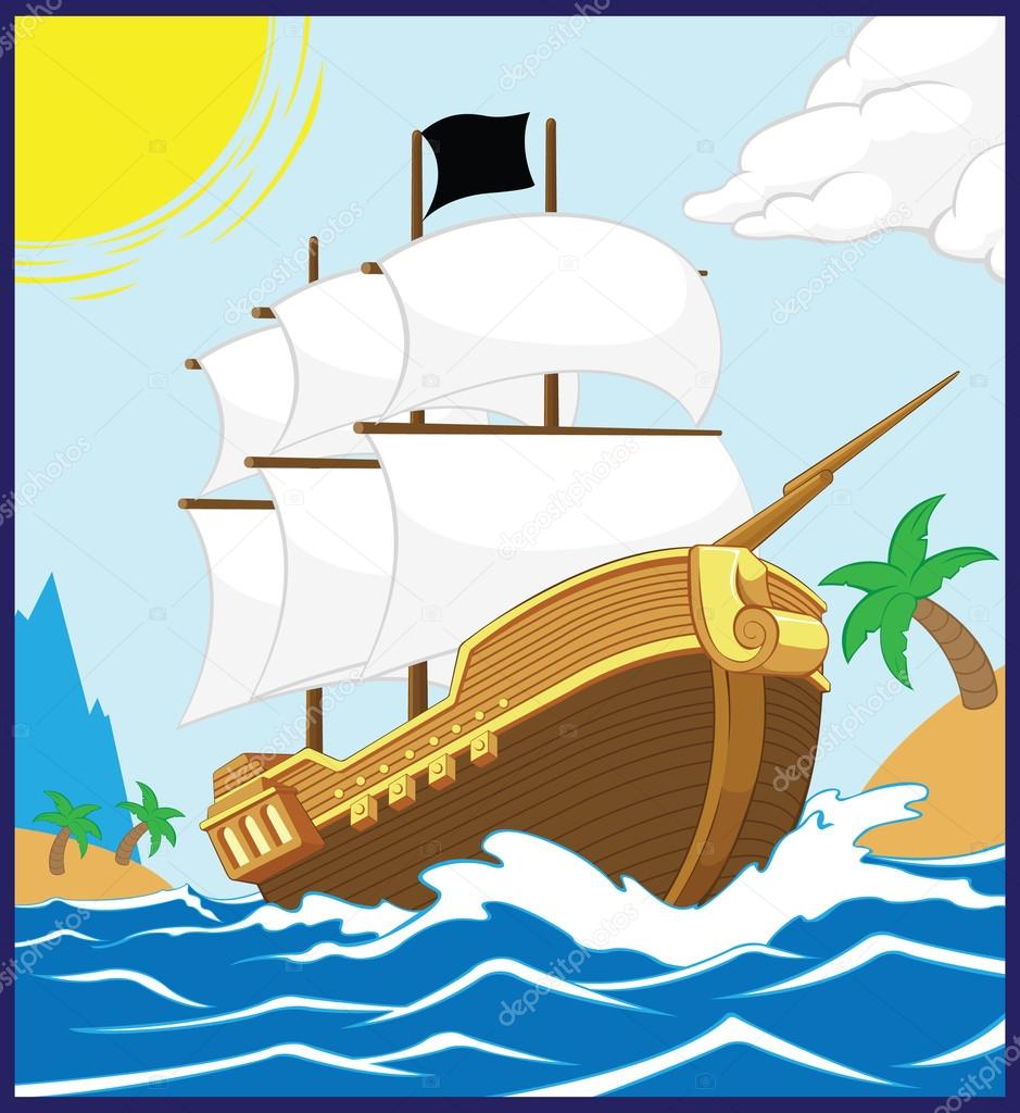 Pirate Ship on the Shore (Square frame)