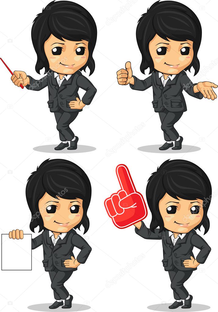 Smiling Businesswoman Mascot in Many Poses
