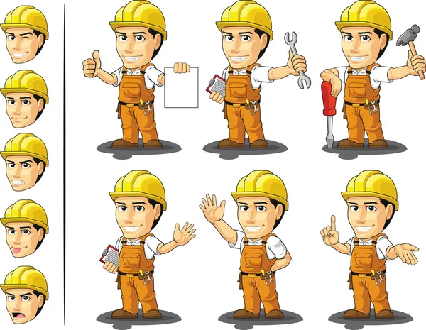 Industrial Construction Worker Mascote 2 — Vetor de Stock