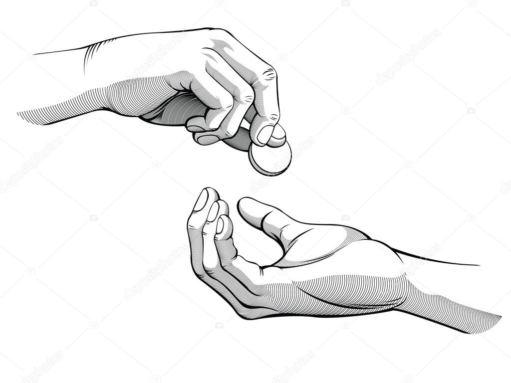 Hands Giving & Receiving Money (black & white version)