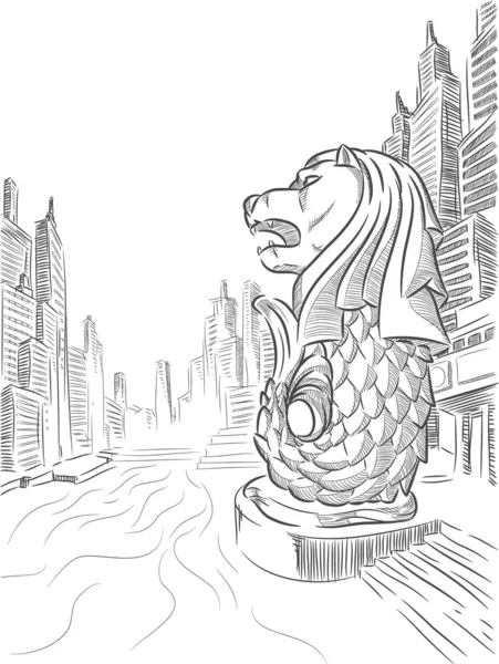 Sketch of Singapore Tourism Landmark - Merlion — Stock Vector