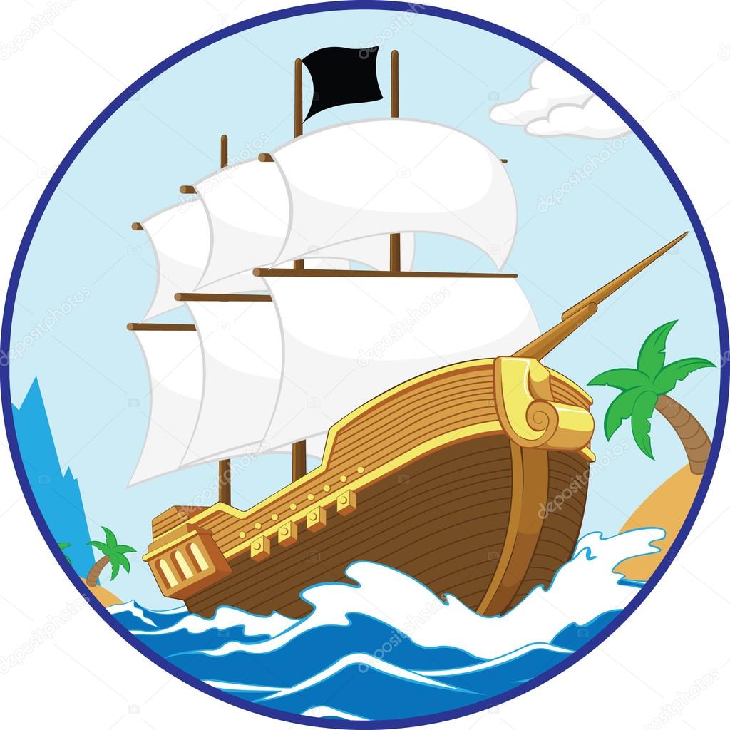 Pirate Ship on the Shore (Circle frame)