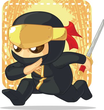 Japon kılıcı tutan Ninja çizgi film