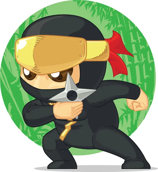 Caricature de Ninja Holding Shuriken — Image vectorielle