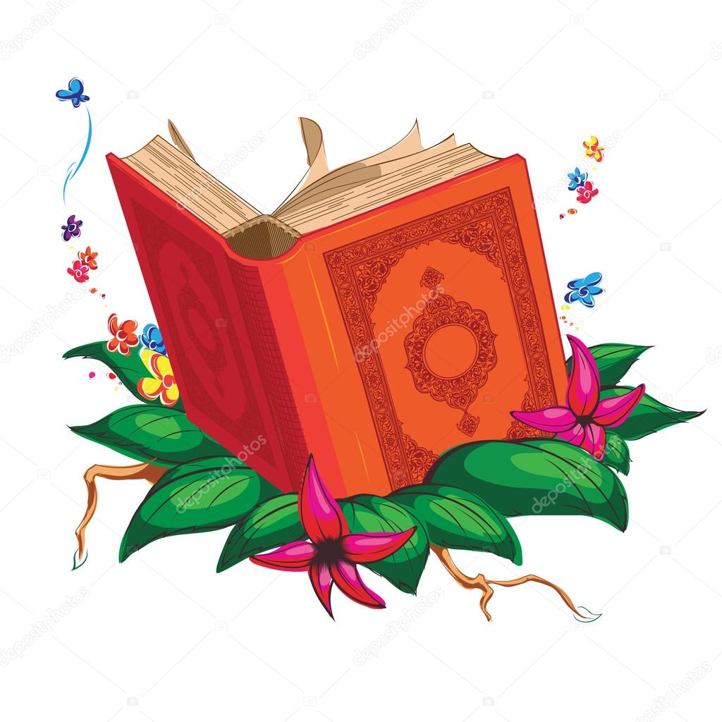 Holy Book on Leaves Surrounded with Flowers