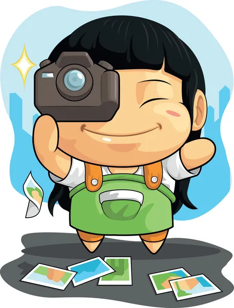 Cartoon of Girl Loves Photography — Stock Vector