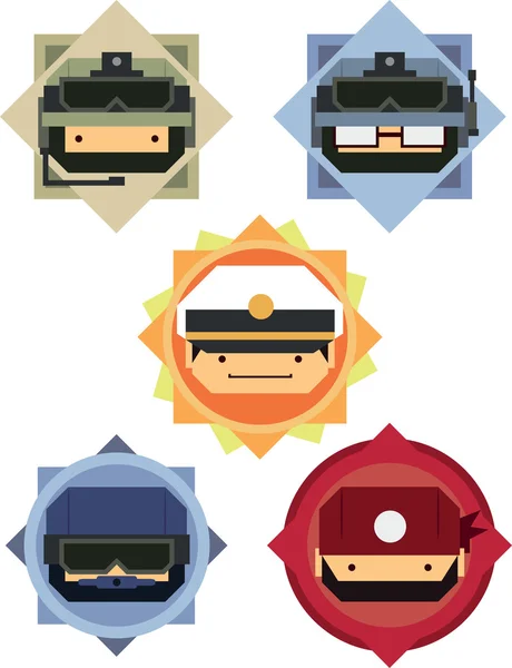 Soldado militar & Oficial Iconos de dibujos animados — Vector de stock