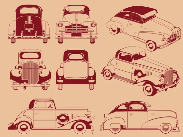 Silhouette de voiture ancienne dans plusieurs positions — Image vectorielle