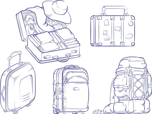 Vázlat utazási bőrönd és táska — Stock Vector