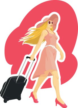 kadın turist ile bavul seyahat