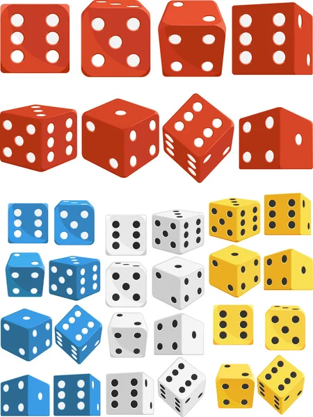 Dice in Several Positions and Colors — Stock Vector