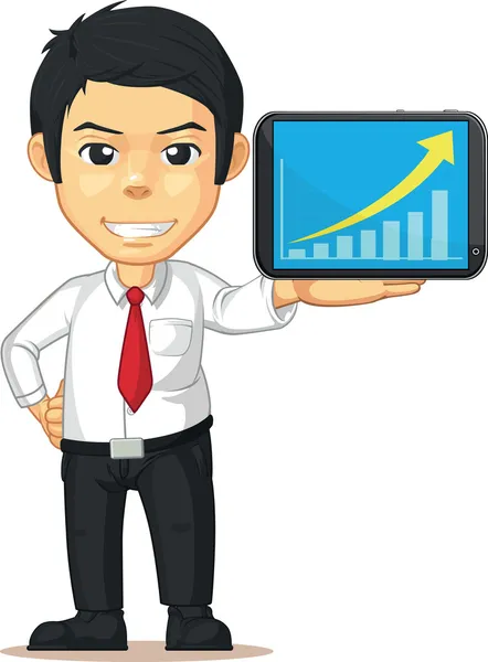 Hombre con gráfico creciente o gráfico en la tableta — Archivo Imágenes Vectoriales