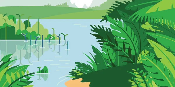 Antecedentes Selva Tropical Dibujos Animados Árboles Selva Tropical — Vector de stock