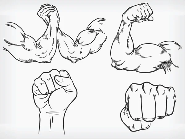 Doodle Arm Flexing Bodybuilder Fist Wrestling Sketch — 图库矢量图片
