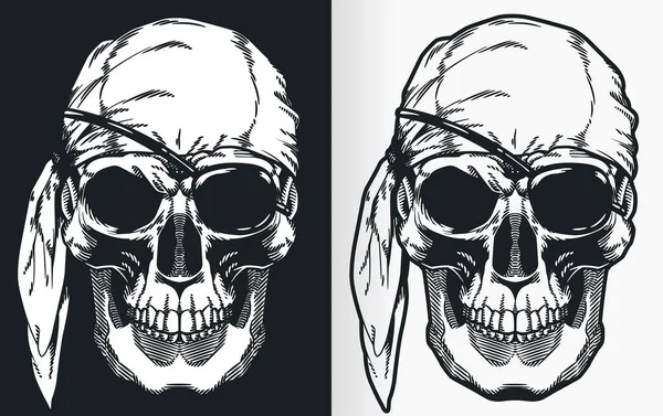 Silhouette Contour Pirate Skull Front View Perspective — Vector de stock