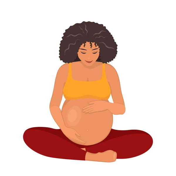 妊娠中のアフリカ系アメリカ人女性は白地に隔離された 母性概念 漫画のフラットスタイル ベクターイラスト — ストックベクタ