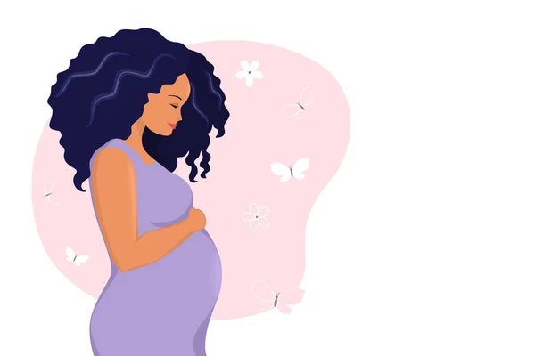 ピンクを背景に妊婦さん 漫画のフラットスタイル ベクターイラスト — ストックベクタ