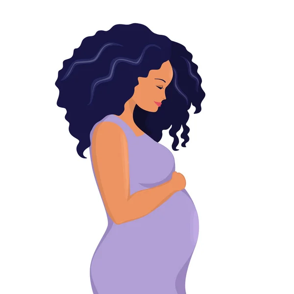 Těhotná Žena Izolovaná Bílém Pozadí Kreslený Plochý Styl Vektorová Ilustrace — Stockový vektor