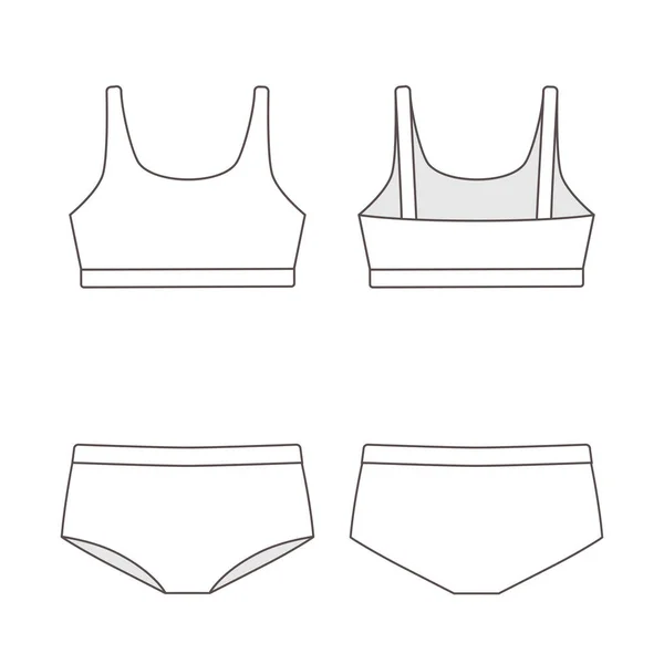 Mockup Set Sports Underwear Women Front Back Views Flat Style — стоковый вектор
