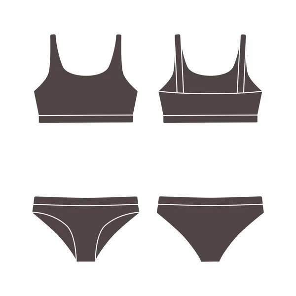 Mockup Set Sports Underwear Women Front Back Views Cartoon Flat — стоковый вектор