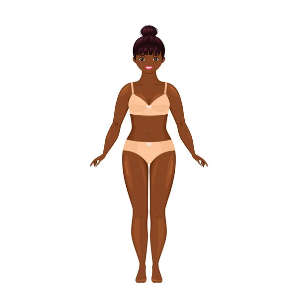 Cute African American Woman Size Lingerie Body Positive Cartoon Flat — Stock vektor