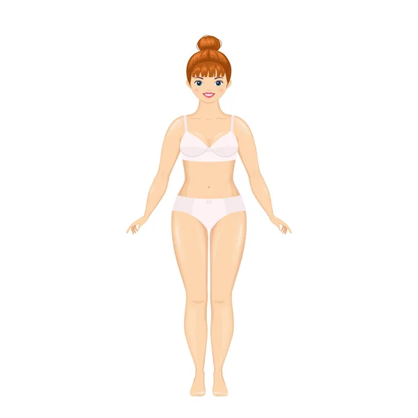 Leuke Jonge Vrouw Maat Lingerie Lichaam Positief Cartoon Platte Stijl — Stockvector