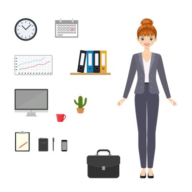 Genç ve güzel bir iş kadını. Tırman. Düz çizgi film tarzı. Vektör illüstrasyonu