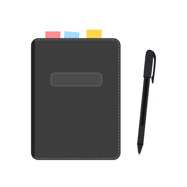Notebook Pen Isolated White Background Cartoon Flat Style Vector Illustration — Stock Vector