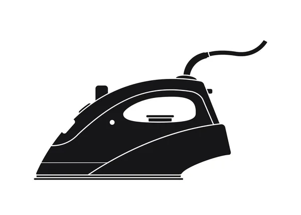 Plancha de vapor eléctrica aislada sobre fondo blanco. Silueta negra — Vector de stock