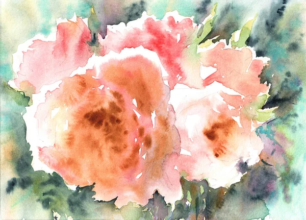 Aquarell Pastellfarben Rosen Garten Auf Dem Hintergrund Eines Aquarells Verschwommener — Stockfoto