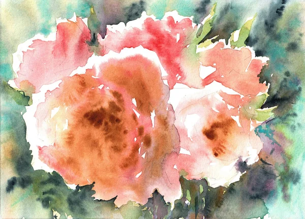 Akwarela Pastelowych Kolorach Róże Ogrodzie Tle Akwareli Rozmazane Kolorowe Tło — Zdjęcie stockowe