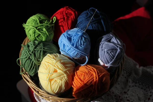 Still Life Multi Colored Threads Knitting Crocheting — Stock Photo, Image