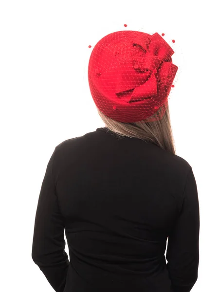 Girl Graceful Red Felt Hat — Stock Photo, Image