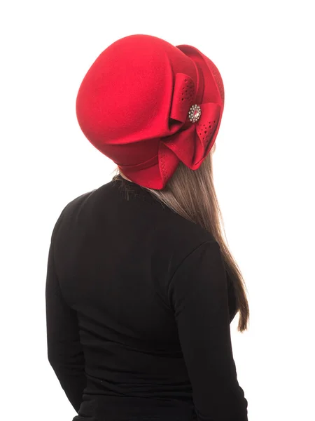 Girl Graceful Red Felt Hat — Stock Photo, Image