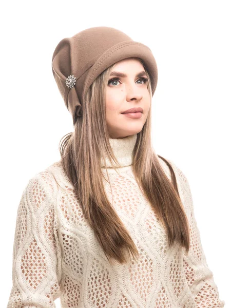Девушка Войлочной Шляпе Вязаном Свитере — стоковое фото