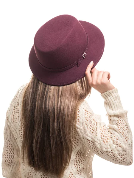 Fille Dans Chapeau Feutre Pull Tricoté — Photo