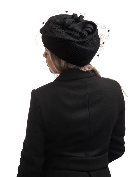 Fata Într Pălărie Neagră Voal — Fotografie, imagine de stoc