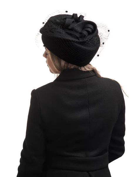 Girl Black Felt Hat Veil — 图库照片