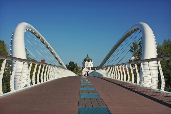 Voetgangersbrug boven de rivier tisza — Stockfoto