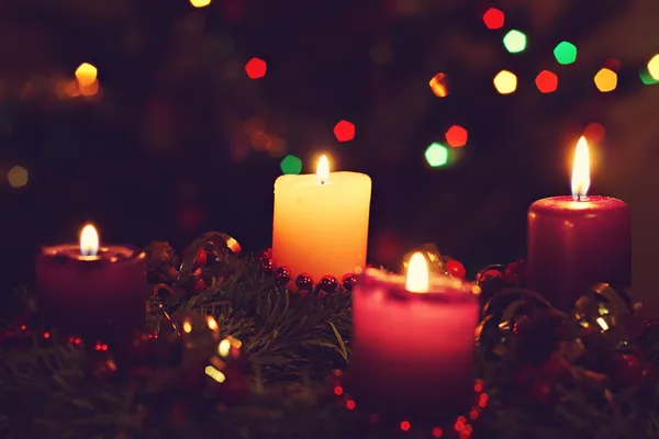 Advent wreath with burning candles — Stock Photo, Image