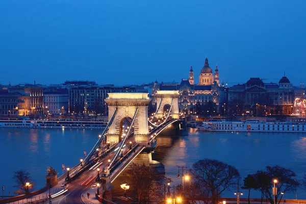 Dunaj i Most Łańcuchowy w Budapeszcie Obrazek Stockowy