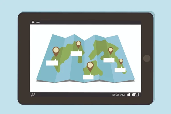 Mapa e tablet computador —  Vetores de Stock