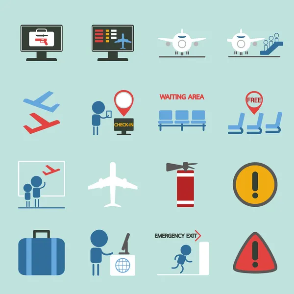 Iconos del aeropuerto conjunto de diseño — Vector de stock