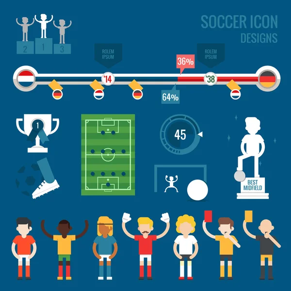 Fotbal hráče charakter a ikony — Stockový vektor