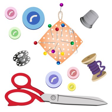 Set of subjects for sewing on white background. clipart