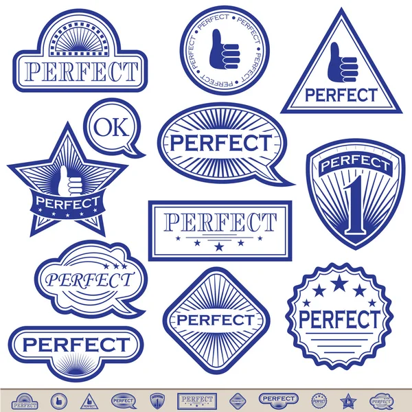 Etiquetas azules 'Perfecto' . — Vector de stock