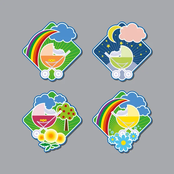 Emblems with cheerful prams.