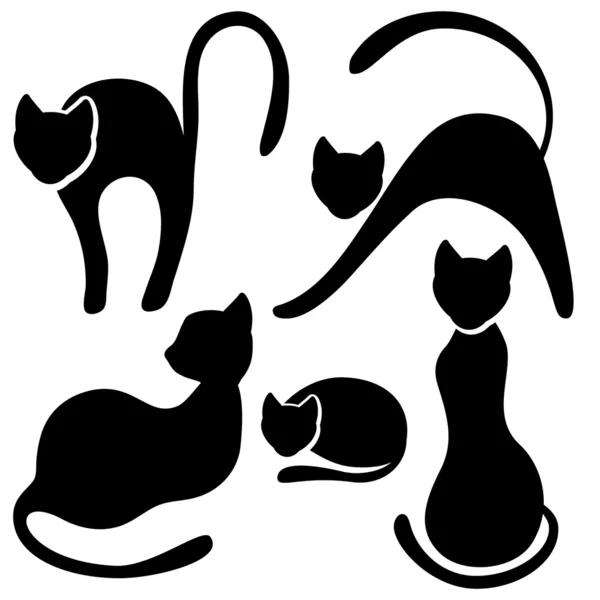 Ensemble de silhouette chat noir . — Image vectorielle