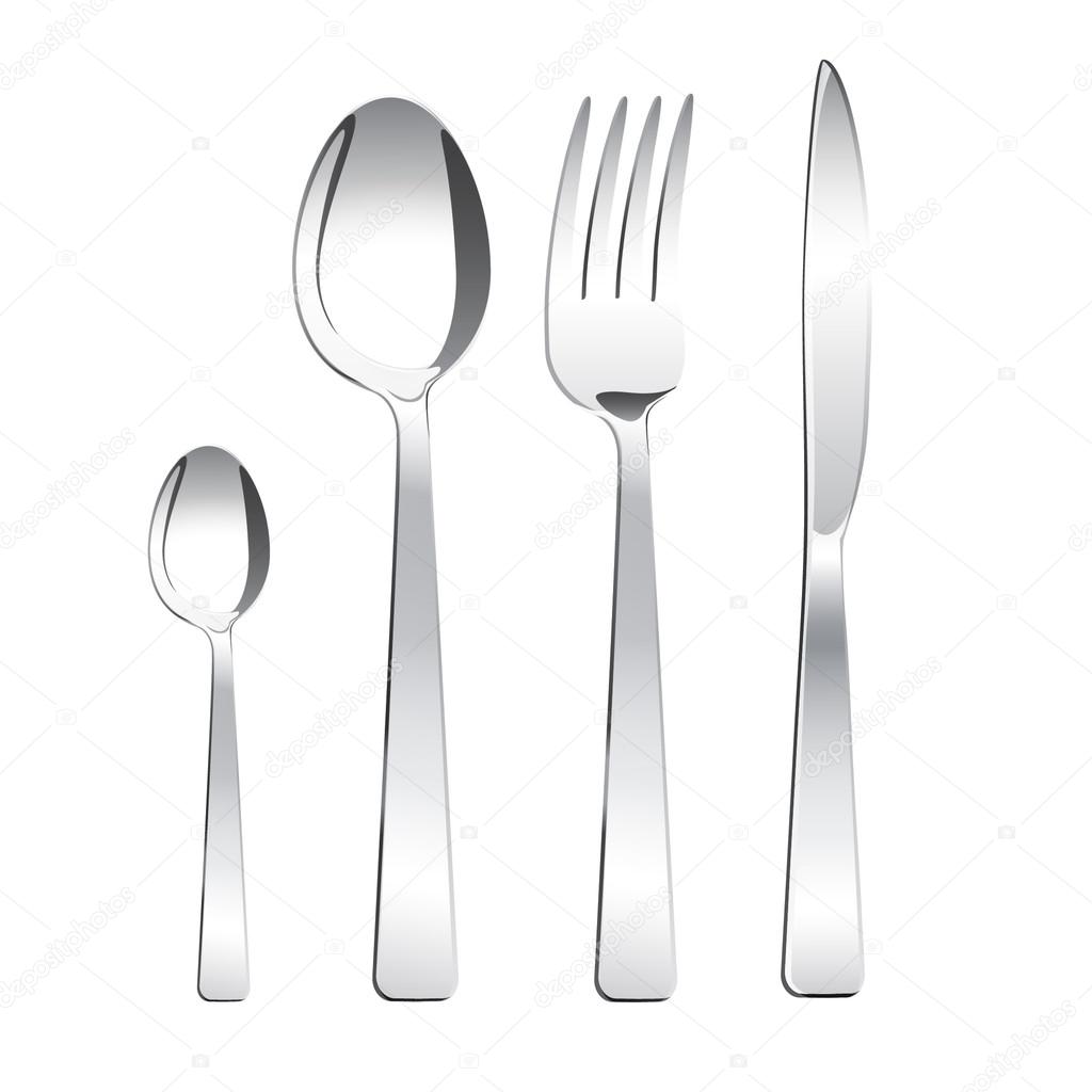 Tea spoon, spoon, fork and knife on white background. ⬇ Vector Image by
